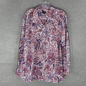 Talbots Top Women Sz 2X Button Up Paisley Cotton Long Sleeve Lightweight Blouse‎